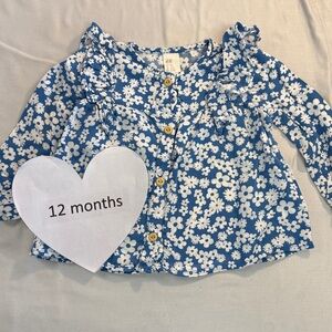 H&M - Blue Floral Viscose Blouse with Ruffles